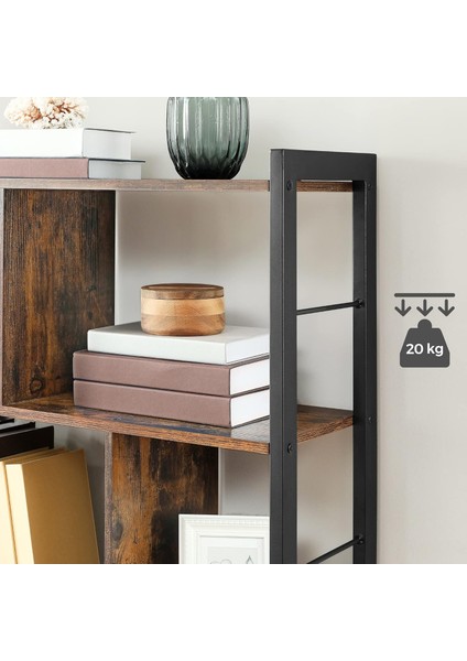Vasagle Kitaplık, 4 Seviyeli Ofis Raf, Metal Çerçeve, Vintage Kahverengi - Siyah LBC12BX