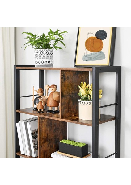 Vasagle Kitaplık, 4 Seviyeli Ofis Raf, Metal Çerçeve, Vintage Kahverengi - Siyah LBC12BX