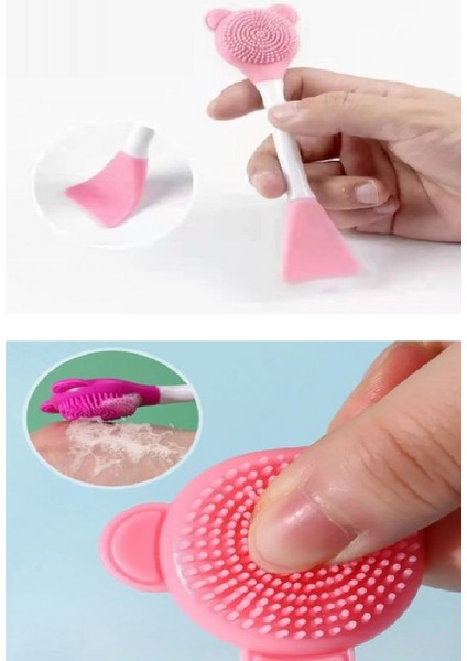 Ayıcık Fonksiyonel Cilt Bakım Fırçası ve Maske Spatulası Yüz Temizleme Masaj Fırçası fırsatları
