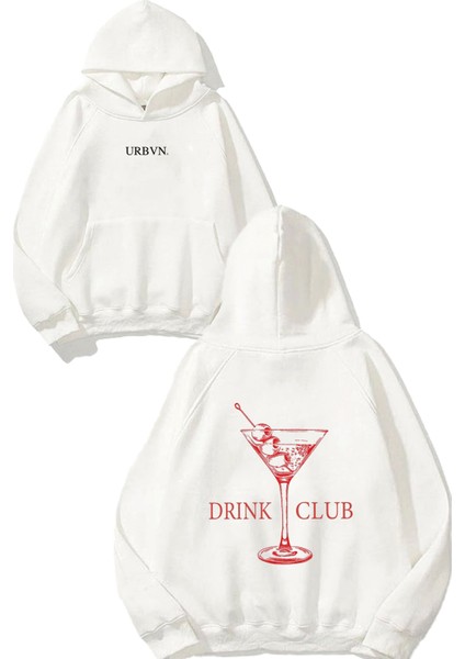 Strong Girls Club Tasarım Baskılı Oversize Beyaz Kapüşonlu Sweatshirt