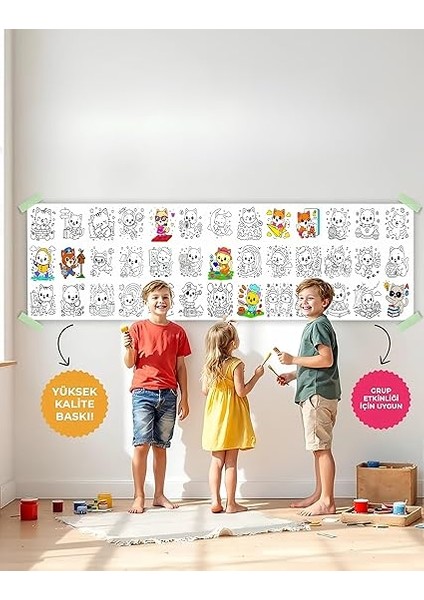 Kediler Temalı Dev Boyama Kağıdı 2,5 Metre Rulo Boyama Kağıdı Çocuk Anaokulu ve Kreşler Için Aktivite- Çocuk Eğitici Boyama modelleri