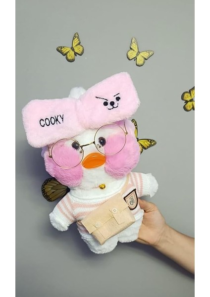 Kawaii Karikatür 30 cm Ördek Pembe Kıyafetli Aksesuarlı Beyaz