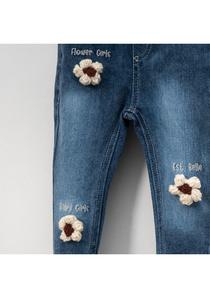 OV-7427 Kız Çocuk Çiçek Işlemeli Mavi Denim Pantalon modelleri