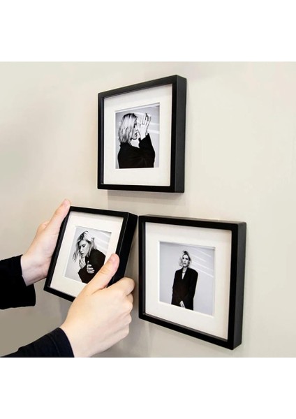 Sök-Tak Paspartulu Siyah 14X14CM Pola Kare Fotoğraf Çerçevesi - 3'lü Set