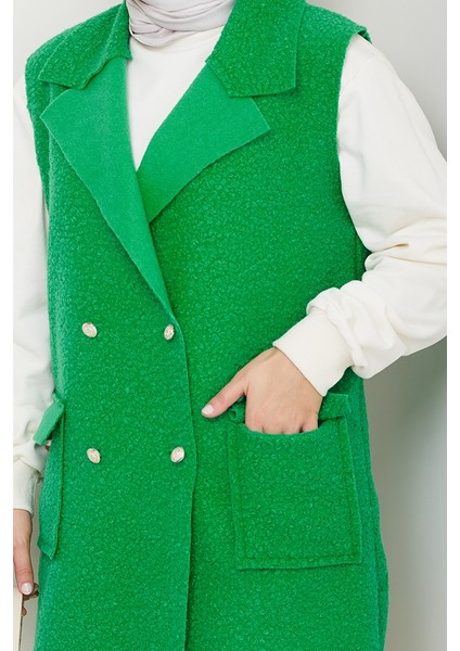 Kapak Cepli Düğmeli Yelek 1649 - Yeşil indirimleri