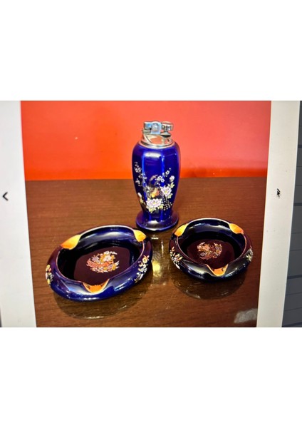 Eski Japon Üretimi Porselen Çakmak ve Kül Tablaları Takımı Çakmak 15CM Küllükler 11CM indirimleri