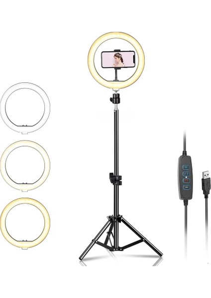 10 Inch Youtuber LED Işıklı Halka Telefon Tutuculu 10 Inch 26 cm Selfie/yayıncı/makyaj Işığı 210 cm F08