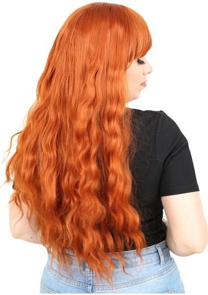 Perçemli Uzun Su Dalgası Fiber Sentetik Peruk- Bakır fiyatları