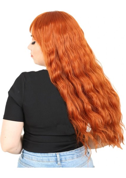 Perçemli Uzun Su Dalgası Fiber Sentetik Peruk- Bakır modelleri