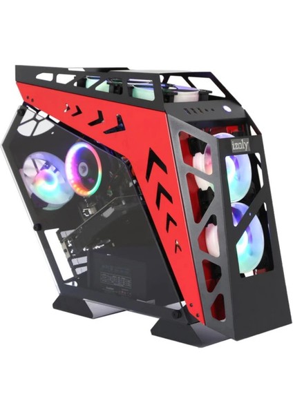 ARGB Cyberpunk Robotic AX9 Black-Red 5X12CM Full Glass Oyuncu Bilgisayar Kasası