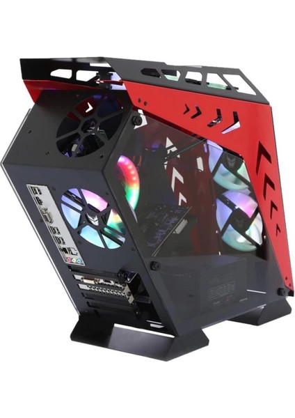 ARGB Cyberpunk Robotic AX9 Black-Red 5X12CM Full Glass Oyuncu Bilgisayar Kasası modelleri