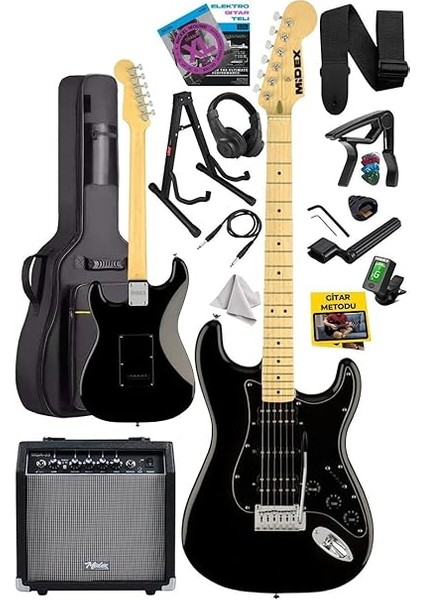 RPH-40BK-35AMP Full Black 35W Bt Amfili Elektro Gitar Seti Hsh Manyetik Maple Klavye fiyatları