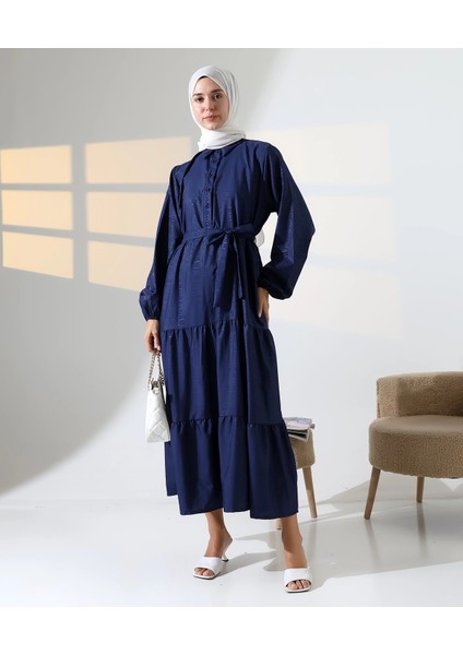 Kadın 100% Pamuk Viskon Desenli Lacivert Tesettür Elbise indirimleri