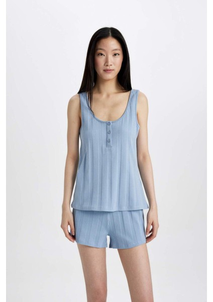 Pijama Takım Ribana Kolsuz Üst Beli Lastikli Şort-Fall In Love B8711AX24SM modelleri