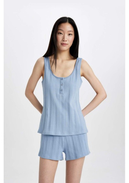 Pijama Takım Ribana Kolsuz Üst Beli Lastikli Şort-Fall In Love B8711AX24SM fırsatları