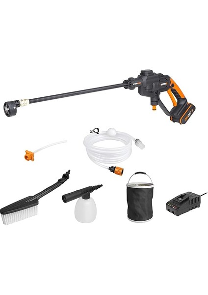 WG620E.2 20VOLT 2.0AH. Li-Ion 24 Bar Basınçlı Yıkama Tabancası + 4 Parça Yıkama Seti