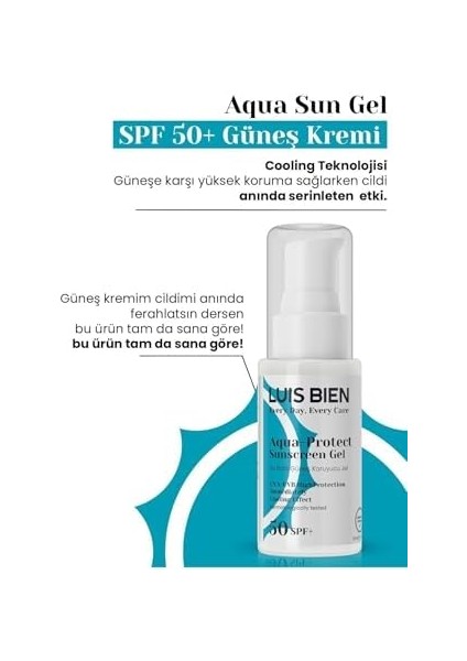 Luis Bien Spf 50 Su Bazlı Güneş Koruyucu Jel | Aqua Sun Gel | Yüksek Koruma
