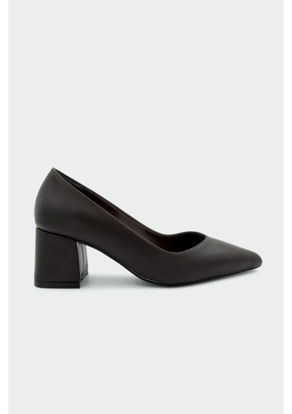 Fiona Acı Kahve Deri Kalın Topuklu Ayakkabı