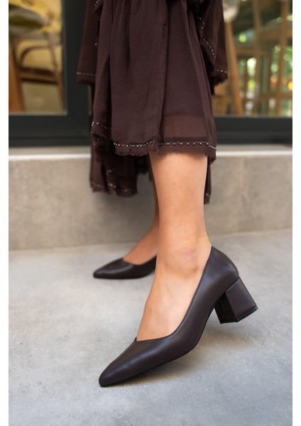 Fiona Acı Kahve Deri Kalın Topuklu Ayakkabı fiyatları