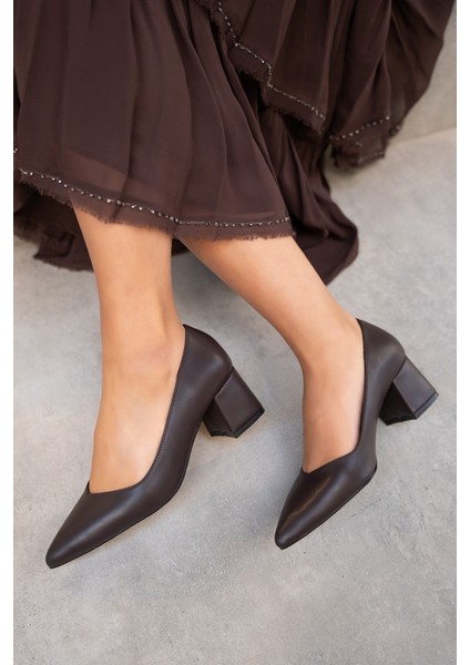 Fiona Acı Kahve Deri Kalın Topuklu Ayakkabı fırsatları