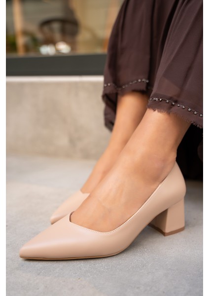 Fiona Nude Deri Kalın Topuklu Ayakkabı fiyatları