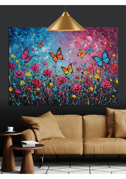 Uçuşan Kelebekler Çiçek Tarlası Dekoratif Kanvas - Mdf Ahşap Tablo modelleri
