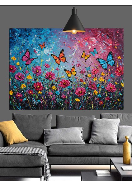 Uçuşan Kelebekler Çiçek Tarlası Dekoratif Kanvas - Mdf Ahşap Tablo fırsatları