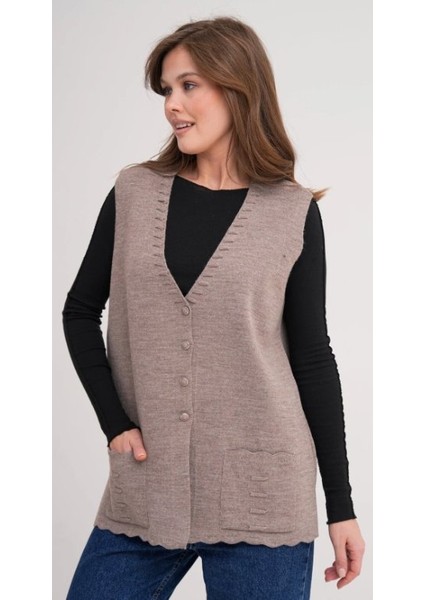 Kadın Anne Büyük Beden Triko Düz Model Yelek