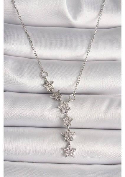 Bfs 316L Çelik Gümüş Renk Zincir Zirkon Taşlı Yıldız Model Kadın Kolye