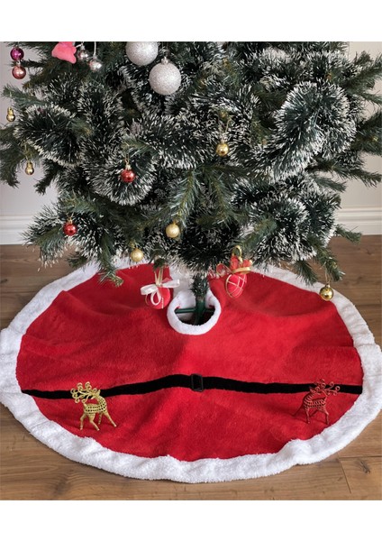 Yılbaşı Ağacı Örtüsü Peluş Kırmızı Çam Ağacı Örtüsü-Yılbaşı Süsleme 104 cm