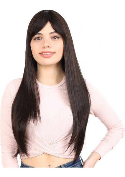 Fiber Sentetik Uzun Düz Kahküllü Peruk - Kahverengi fiyatları