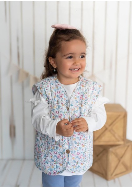 Çiçek Desenli Peluş Bebek Yeleği