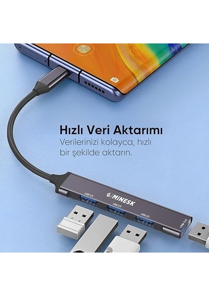 Usb-C Hub Laptop ve Macbook ile Uyumlu USB Çoklayıcı /3x USB 2.0 / 1x USB 3.0 / Çevirici Adaptör (4-In 1 USB Hub) modelleri