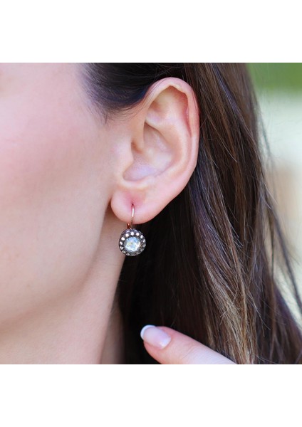 Elmas Montür Taşlı Rose Gold Gümüş Küpe