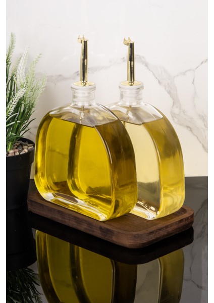 2li Lüx 500 ml Yağdanlık Ahşap Standlı Gold Kapak Cam Yağlık Zeytinyağı Ayçiçek Yağı Sosluk Sirkelik indirimleri