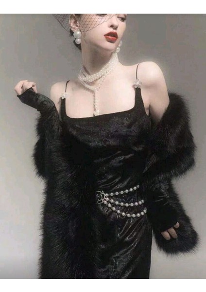 Kürk Orijinal Siyah Seksi Omuzluk Şık Kürk