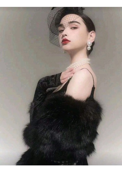 Kürk Orijinal Siyah Seksi Omuzluk Şık Kürk fırsatları