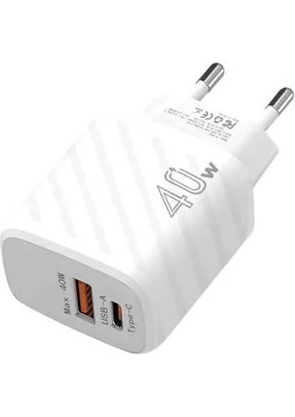 TE-PD08 40W Type-C + USB Qc3.0 Pd Hızlı Şarj Adaptörü Şarj Başlığı, Beyaz