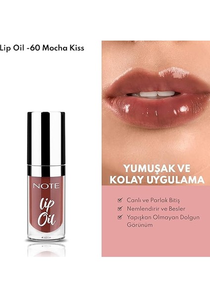 Lip Oil 60 Mocha Kiss Nemlendirici ve Parlatıcı Dudak Bakım Yağı, Kahverengi fırsatları