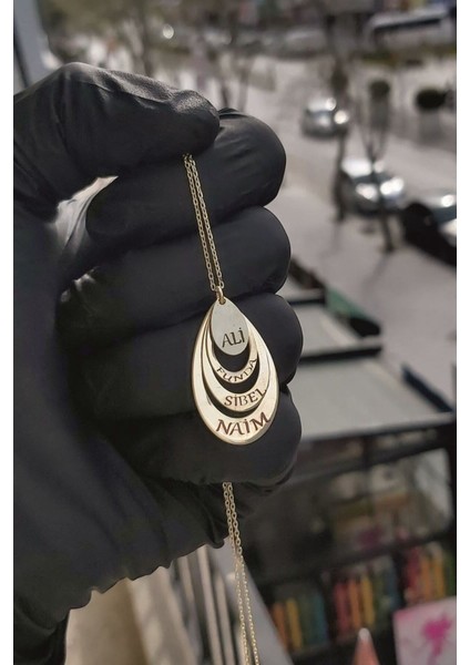 925 Ayar Gümüş 4 Isimli Damla Kolye