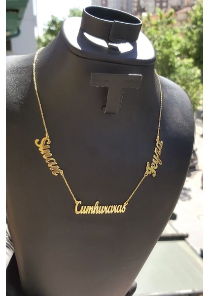 925 Ayar Gümüş 24 Ayar Altın Kaplama 3 Isimli Kolye