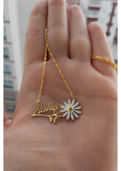 925 Ayar Gümüş 24 Ayar Altın Kaplama Isimli Papatya Kolye