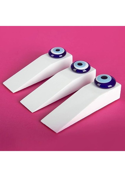 3 Adet Beyaz Ahşap Nazar Boncuklu Kapı Stoperi