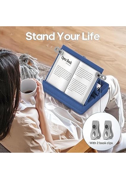 Kitap Standı Tutucu, Çok Açılı Görüntüleme Okuma Yastığı Standları, Kucak, Yatak, Masa ve Kanepe Için Düzenleyici Tepsili, I-Pad, Telefon, E-Okuyucu Için Katlanabilir Tablet Yastık Tutucu (4,7 fiyatları