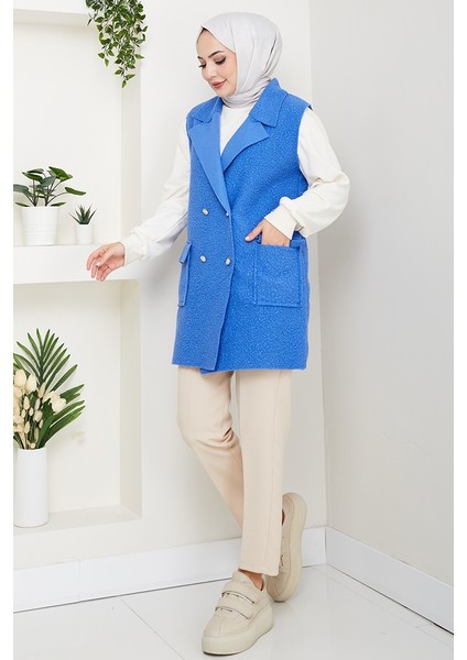 Kapak Cepli Düğmeli Yelek 1649 - Mavi fiyatları