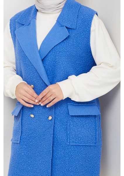 Kapak Cepli Düğmeli Yelek 1649 - Mavi fırsatları