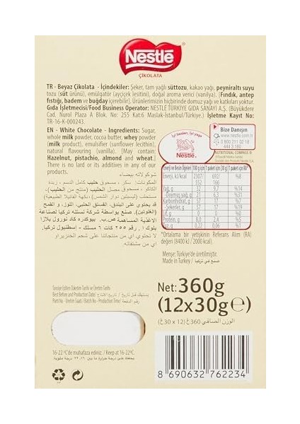 Nestlé Beyaz Çikolata, 30 G x 12