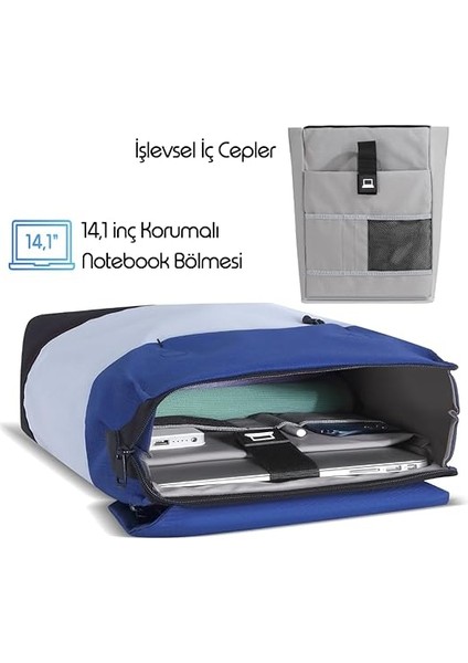 Zen Eco MCE-1304 Sırt Çantası - Macbook Çantası, Hırsızlığa Karşı Koruma, Küçük, Mini, 13-14 Inç Laptop, Günlük ve Iş Kullanımı, Şık Tasarım, Üniversite ve Okul Için, Mavi Gri modelleri