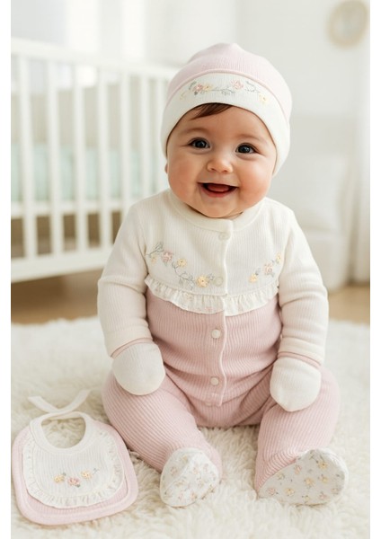 0-3 Ay Gaye Kız Bebek Renkli Çiçek Nakışlı %100 Pamuk 5li Set