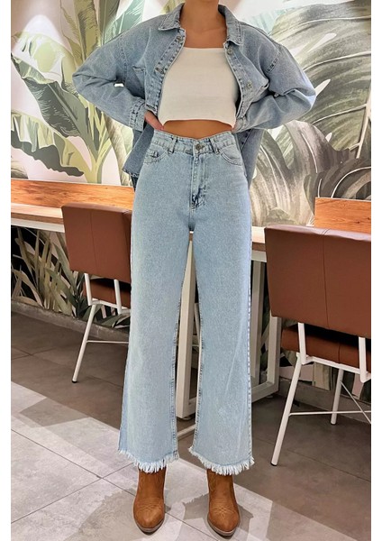 Yüksek Bel Paça Püsküllü Bol Paça Kadın Jean Kot Pantolon P-00008857 modelleri